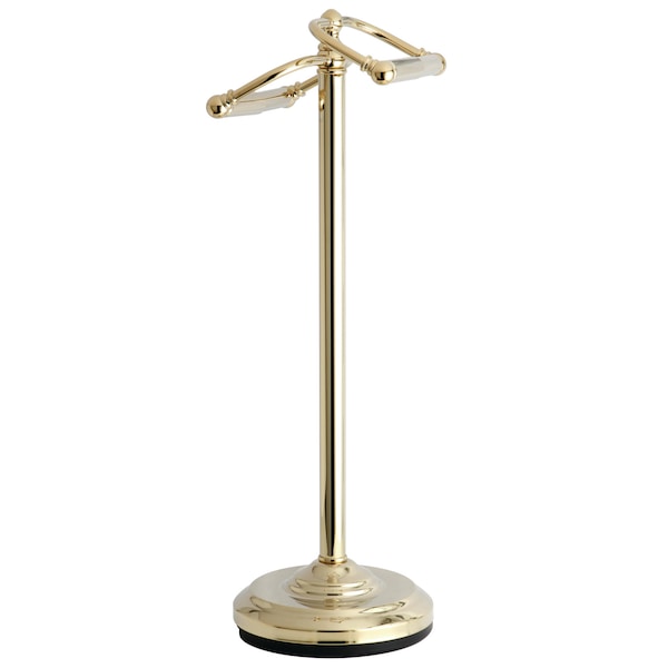 Freestanding Double Roll Toilet Paper Holder, Polished Brass